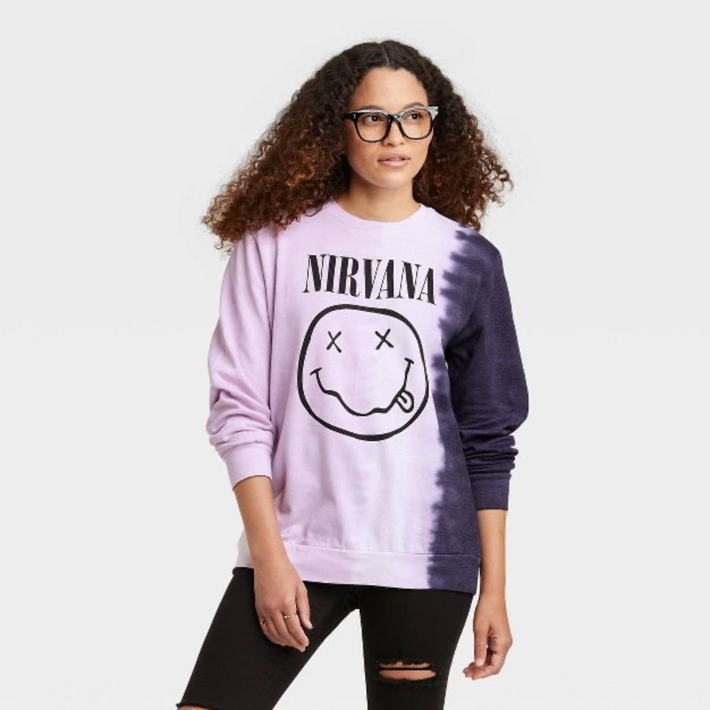 {SOLD} NWOT Purple Tie Dye Nirvana Crew Neck Sweater